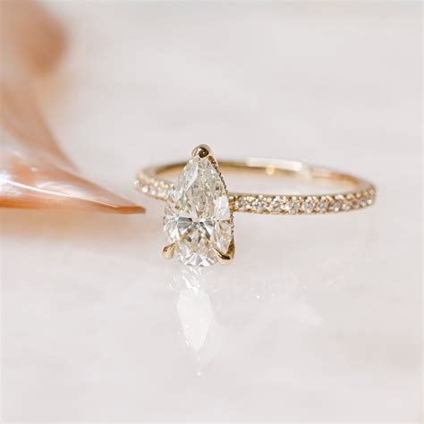 Pear Diamond Engagement Ring Yellow Gold Pear Diamond Ring Etsy