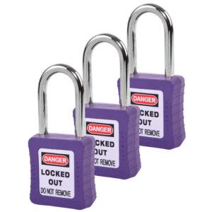 Safety Lockout Padlocks 3 Keyed Alike 38mm Violet LOTOMASTER