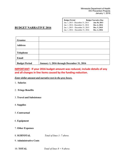 Budget Narrative Template Prntbl Concejomunicipaldechinu Gov Co