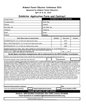 Fillable Online Exhibitor Application Form And Contract Midwest