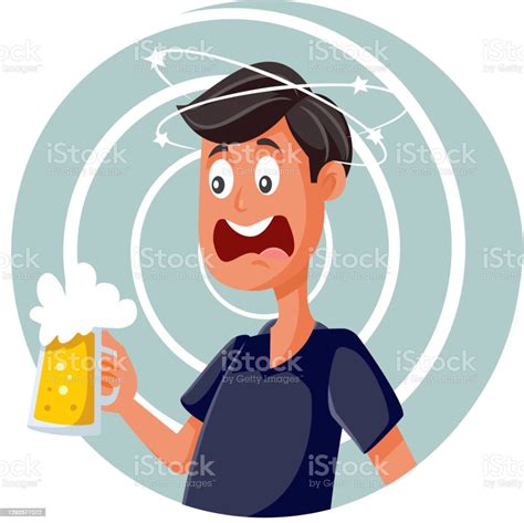 Drunk Man Feeling Dizzy Holding Beer Mug Vector Cartoon Stock