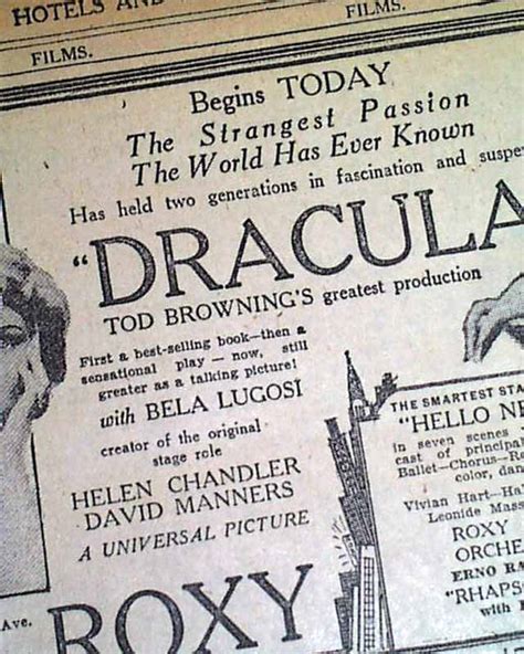 Dracula Opening Day Advertisement Rarenewspapers