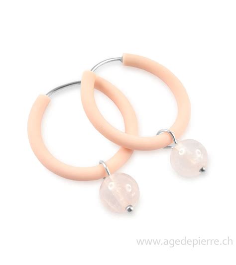 Boucles D Oreilles Arc En Ciel En Caoutchouc Et Quartz Rose