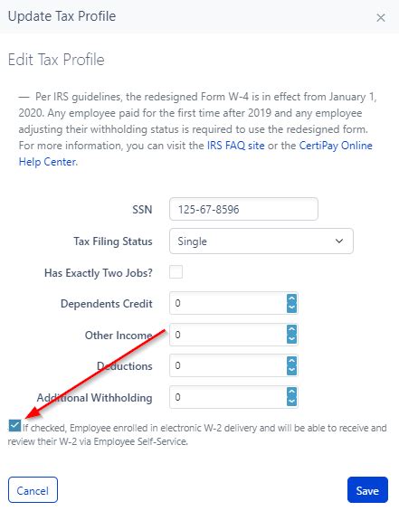 W Electronic Delivery Enrollment Via Employee Profiles Certipay Online