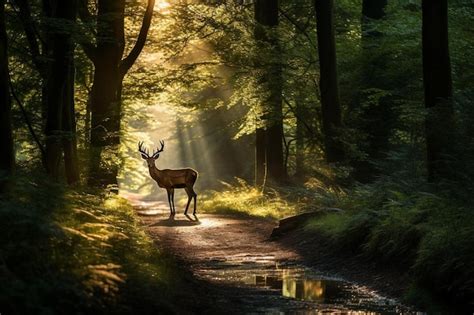 Premium Ai Image Deer On A Path In The Woods