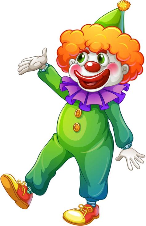 a clown on a white background with an orange hair and green pants ...