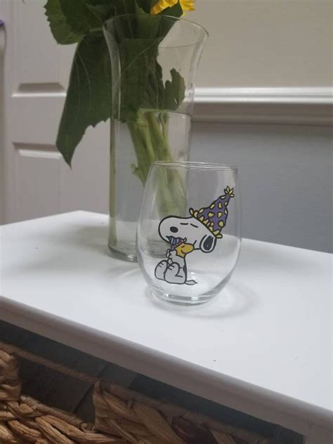 Snoopy Birthday Glass Snoopy Wine Glass Snoopy T Etsy