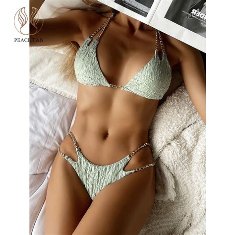 Peachtan Bikini De Corte Alto Con Cadena Para Mujer Traje De Ba O