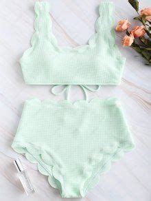 ZAFUL Scalloped Textured High Waisted Bikini Set In MINT GREEN ZAFUL 2025