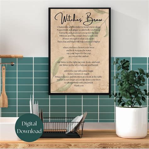 Witches Brew Poetry Printable Wall Art Green Witchkitchen Witch Tea