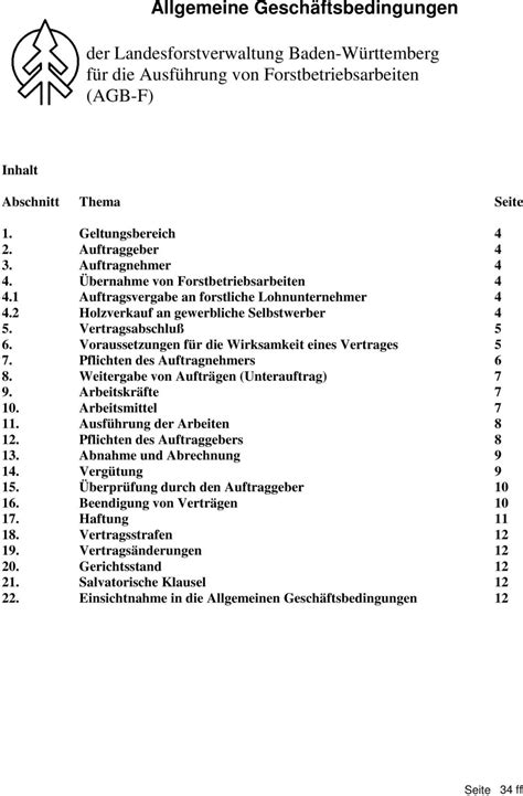 Allgemeine Geschäftsbedingungen der Landesforstverwaltung Baden