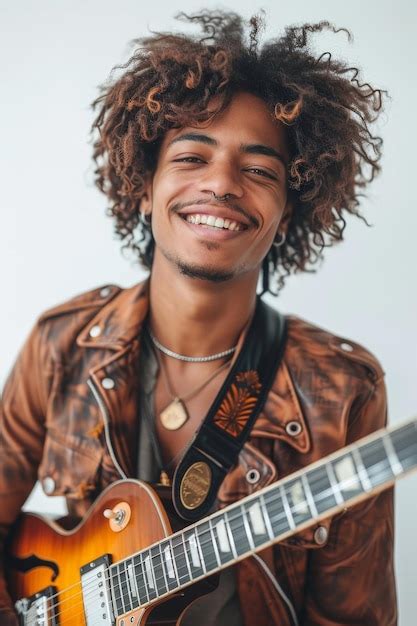 A Man With Curly Hair And A Guitar Premium Ai Generated Image