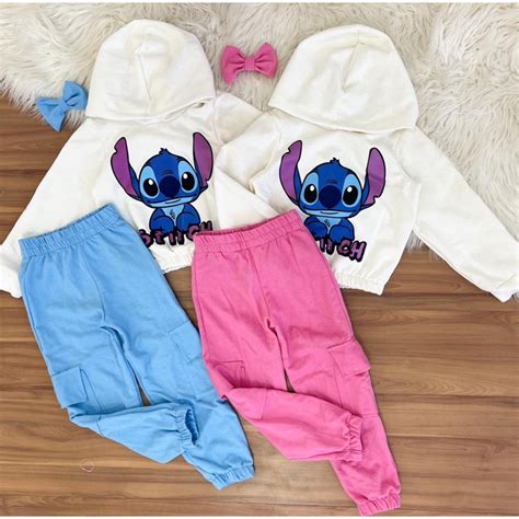 Stitch Conjunto De Moletom La O De Cabelo Flanelado Stitch Frio