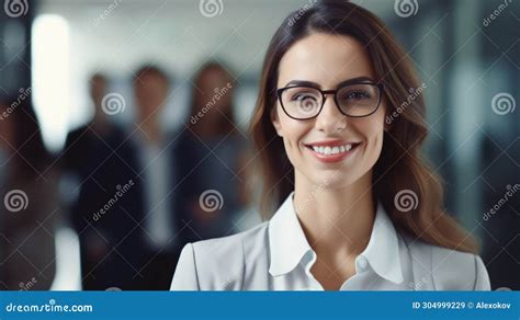 Portrait Of Smiling Businesswoman In Eyeglasses Standing In Office