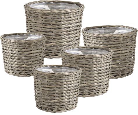 Cache Pot Rond En Osier Gris Lot De