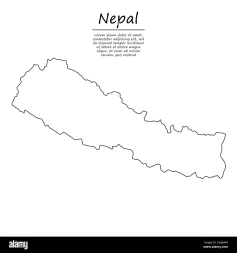 Simple Outline Map Of Nepal Vector Silhouette In Sketch Line Style