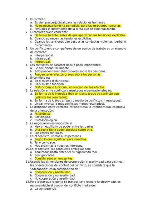 Examen 14 Febrero 2013 Preguntas Y Respuestas El Conflicto A Es