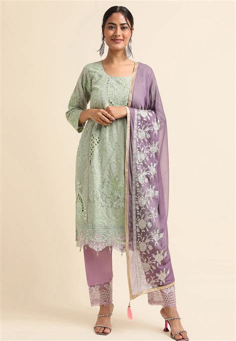 Sea Green Faux Georgette Pakistani Suit