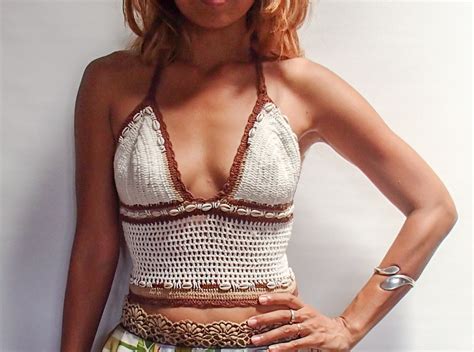 Handmade Sea Shell Crochet Halter Top Bikini