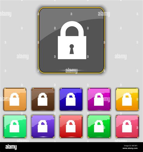 Closed Lock Icon Sign Set With Eleven Colored Buttons For Your Site