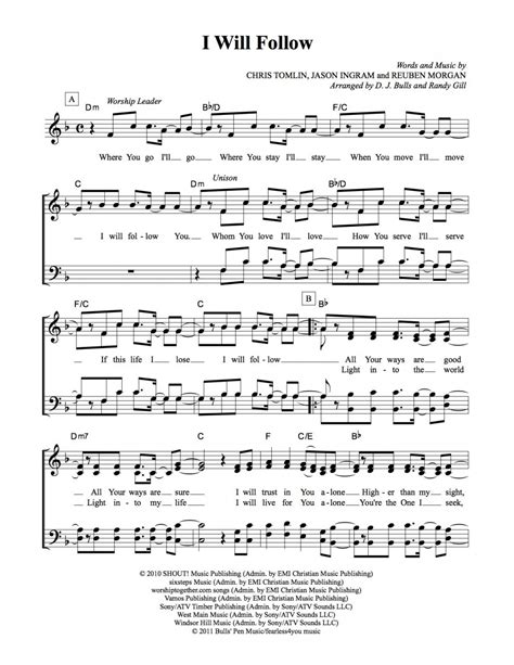 I Will Follow Sheet Music - fearless4You.com