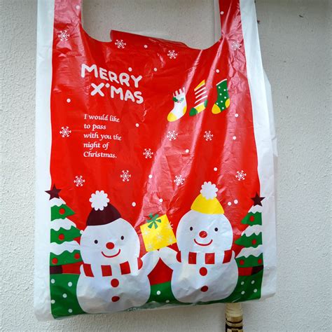 100pcs Big Size 30x55x6cm Merry Christmas Plastic T Carrier Bag