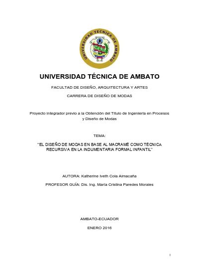 UNIVERSIDAD TÉCNICA DE AMBATO FACULTAD DE DISEÑO ARQUITECTURA Y ARTES