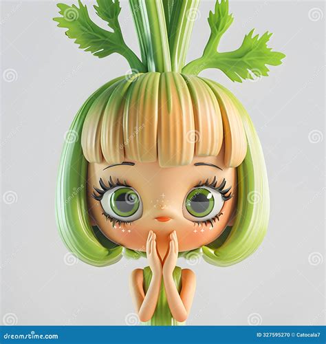 Funny Cute Celery Stalks With Hands And Eyes 3d Illustration On White