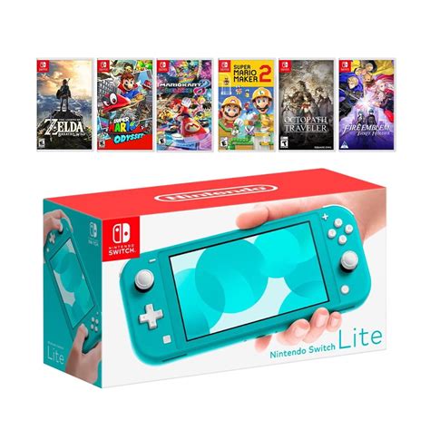 New Nintendo Switch Lite Turquoise Console Bundle With 6 Games Zelda