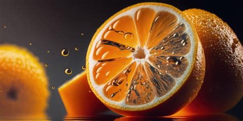 Una Naranja Cortada Por La Mitad Con Gotas De Agua Ia Generativa Foto