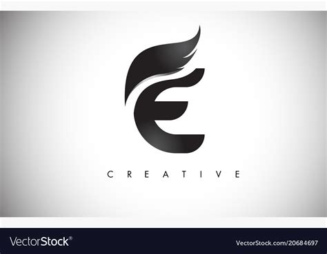 E letter wings logo design with black bird fly Vector Image