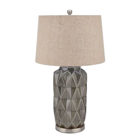 Acantho Grey Ceramic Lamp With Linen Shade Modern Table Lamp