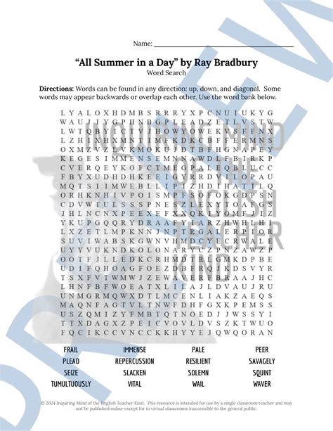 All Summer In A Day By Ray Bradbury Quiz Close Reading And