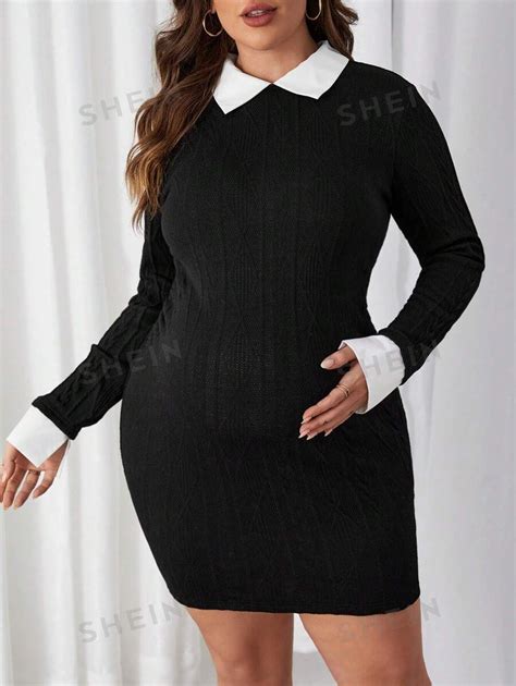 Shein Maternity Plus Contrast Collar Bodycon Dress Shein Usa