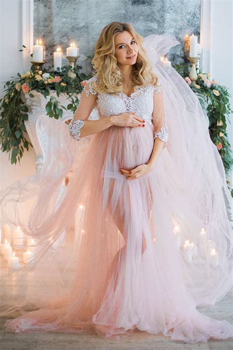 Sexy Pregnant Lace Tulle Evening Dress 3 4 Sleeve Illusion Maternity