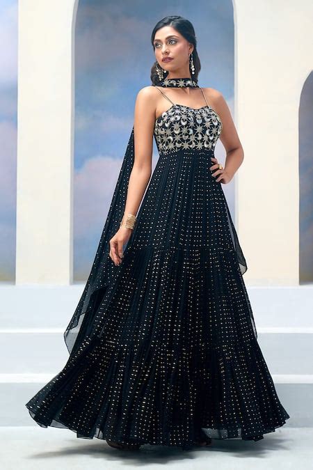 Buy Black Georgette Embroidery Stars Sweetheart Yamir Bodice Anarkali