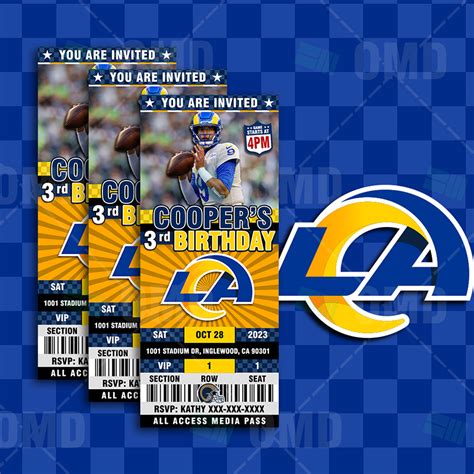 Los Angeles Rams Custom Ticket Style Sports Party Invites – Sports Invites