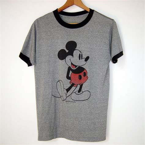 Vintage Mickey Mouse Gray Ringer Style T Shirt S M