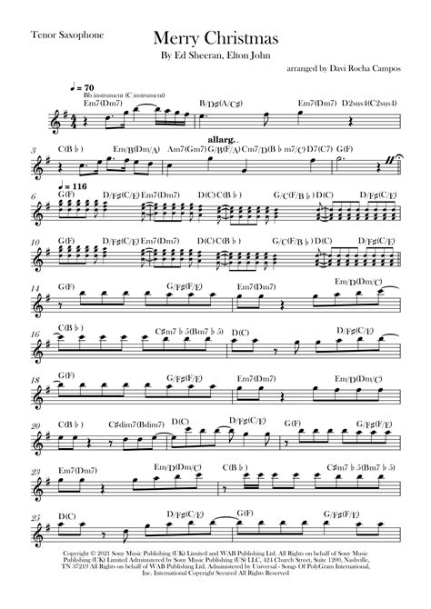 Merry Christmas Arr Davi Rocha Campos By Ed Sheeran And Elton John Sheet Music For Tenor Sax