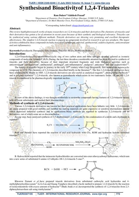 Pdf Synthesisand Bioactivityof Triazoles