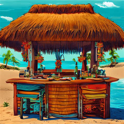 Shabby Chic Tiki Bar on the Beach in Hawaii · Creative Fabrica