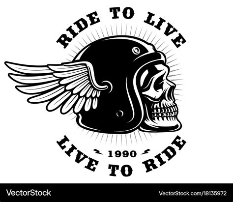 Biker Skull In Helmet With Wing On White Vector Image