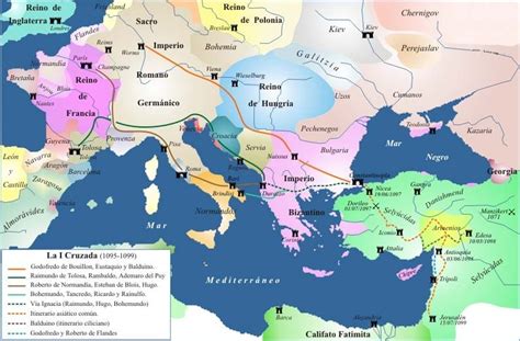 Mapa De Las Rutas Seguidas Por Los Cruzados En La Primera Cruzada De 1095 1099 Medieval