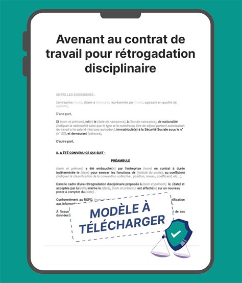 Avenant au contrat de travail pour rétrogradation disciplinaire