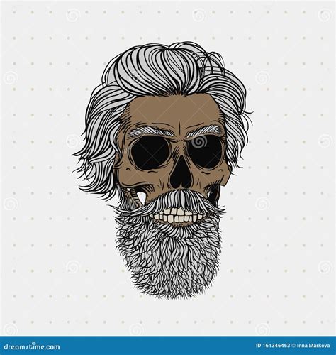 Calavera Barbuda De Pelo Gris Estiloso Peinado Y Barba De Los Hombres