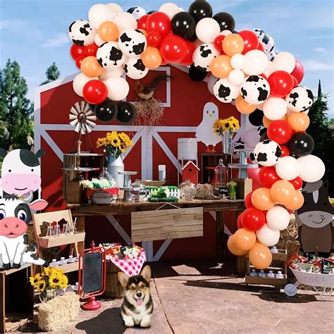 WEIKA Cow Party Balloons Garland Arch Kit 104 Pcs Red White Cow Print