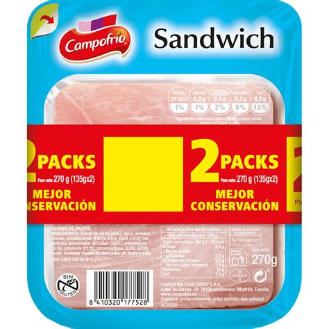 Fiambre de paleta para sándwich en lonchas sin gluten pack 2 x 135 g