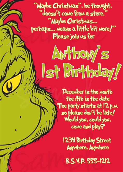 Grinch Birthday Invitation By Lovelifeinvites On Etsy Party