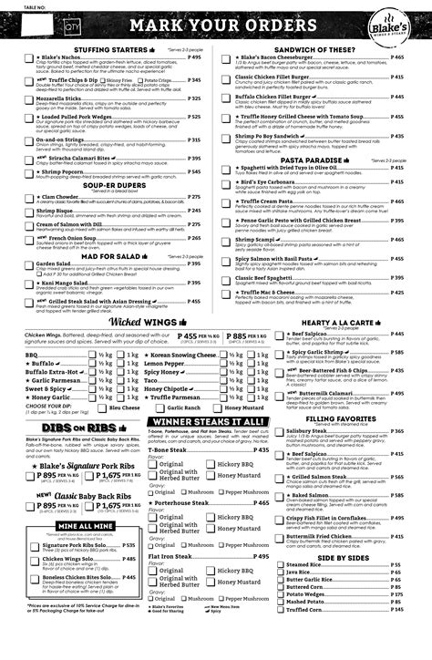 menu blakes wings  steaks