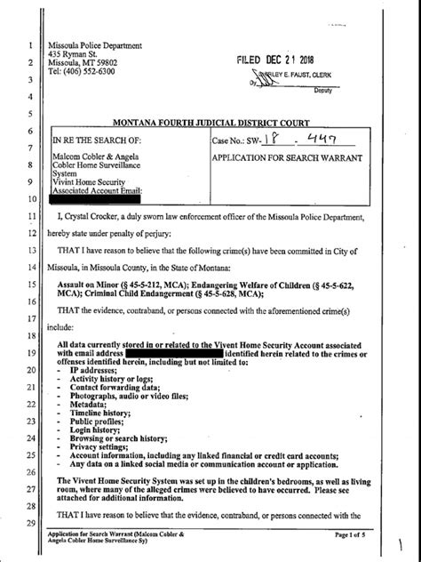 Application For Search Warrant Search Warrant And Return Redacted Pdf